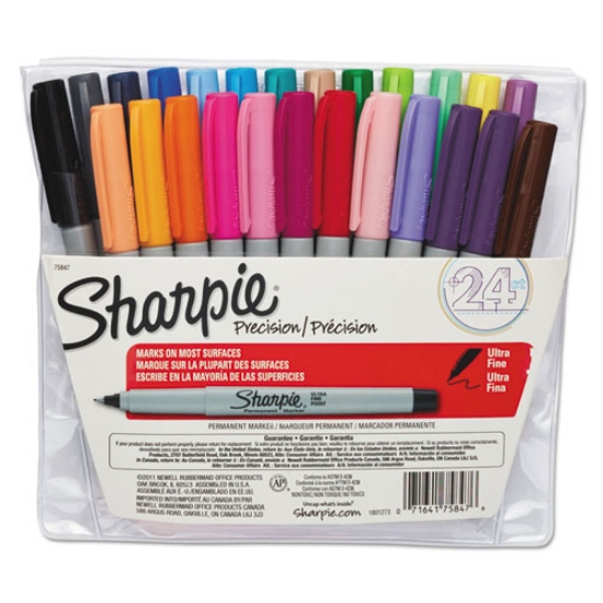 Picture of Ultra Fine Tip Permanent Marker, Ultra-Fine Needle Tip, Assorted Colors, 24/Set