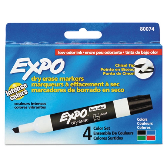 Picture of Low-Odor Dry-Erase Marker, Broad Chisel Tip, Assorted Colors, 4/Set