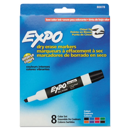 Picture of Low-Odor Dry-Erase Marker, Broad Chisel Tip, Assorted Colors, 8/set