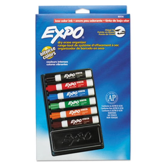 Picture of Low-Odor Dry Erase Marker And Organizer Kit, Broad Chisel Tip, Assorted Colors, 6/set