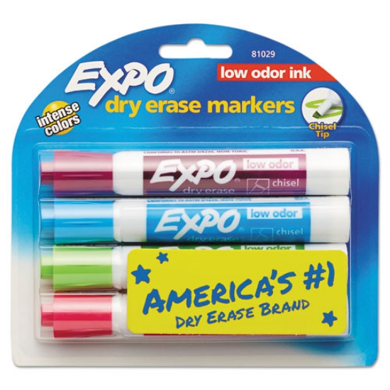 Picture of Low-Odor Dry-Erase Marker, Broad Chisel Tip, Assorted Pastel Colors, 4/set