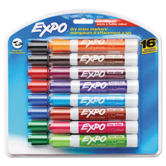 Picture of Low-Odor Dry-Erase Marker, Broad Chisel Tip, Assorted Colors, 16/set