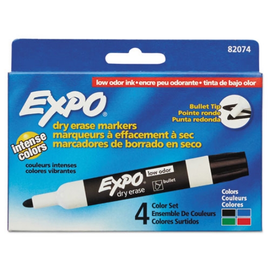 Picture of Low-Odor Dry-Erase Marker, Medium Bullet Tip, Assorted Colors, 4/set