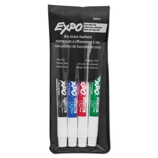 Picture of Low-Odor Dry-Erase Marker, Fine Bullet Tip, Assorted Colors, 4/set