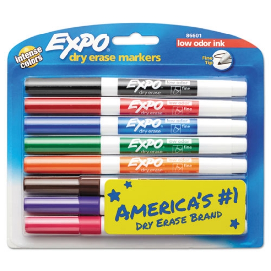 Picture of Low-Odor Dry-Erase Marker, Fine Bullet Tip, Assorted Colors, 8/set