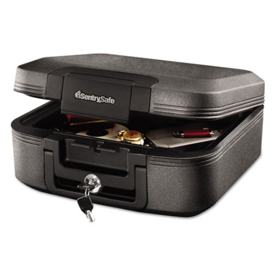 Picture of Waterproof Fire-Resistant Chest, 0.28 Cu Ft, 15.4w X 14.3d X 6.6h, Charcoal Gray