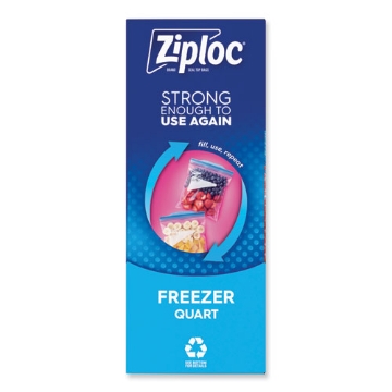 Picture of double zipper freezer bags, 1 qt, 2.7 mil, 6.97" x 7.7", clear, 38 bags/box, 9 boxes/carton