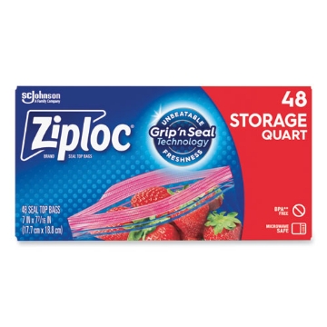 Picture of Double Zipper Storage Bags, 1 Qt, 1.75 Mil, 9.63" X 8.5", Clear, 9/carton