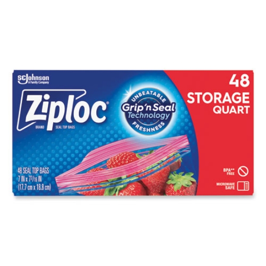 Picture of Double Zipper Storage Bags, 1 Qt, 1.75 Mil, 9.63" X 8.5", Clear, 9/carton