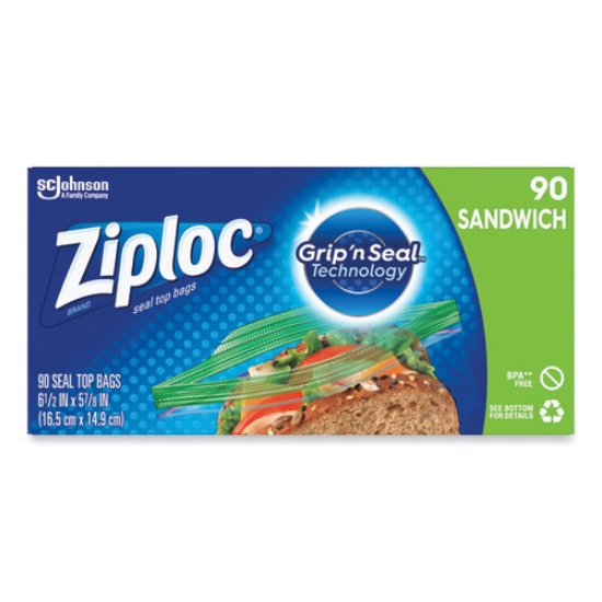 Picture of Resealable Sandwich Bags, 1.2 mil, 6.5" x 5.88", Clear, 90 Bags/Box, 12 Boxes/Carton