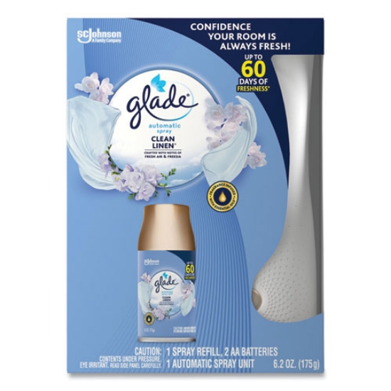 Picture of Automatic Spray Starter Kit, Spray Unit and Refill, White/Gold, Clean Linen, 4/Carton