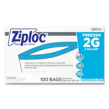 Picture of Double Zipper Freezer Bags, 2 Gal, 2.7 Mil, 13" X 15.5", Clear, 100/carton