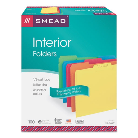 Picture of Interior File Folders, 1/3-Cut Tabs: Assorted, Letter Size, 0.75" Expansion, Assorted Colors, 100/Box