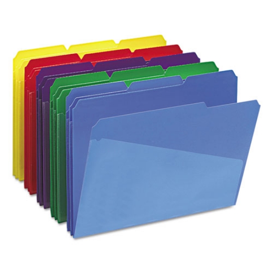 Picture of Poly Colored File Folders With Slash Pocket, 1/3-Cut Tabs: Assorted, Letter Size, 0.75" Expansion, Assorted Colors, 30/Box