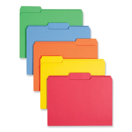 Picture of Colored File Folders, 1/3-Cut Tabs: Assorted, Letter Size, 0.75" Expansion, Assorted: Blue/Green/Orange/Red/Yellow, 100/Box
