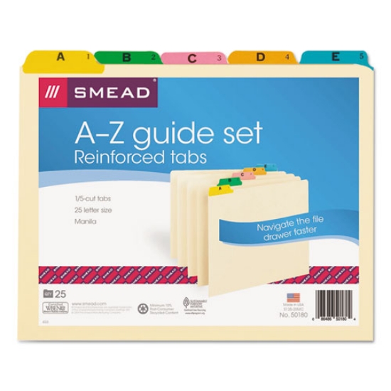Picture of Alphabetic Top Tab Indexed File Guide Set, 1/5-Cut Top Tab, A To Z, 8.5 X 11, Manila, 25/set
