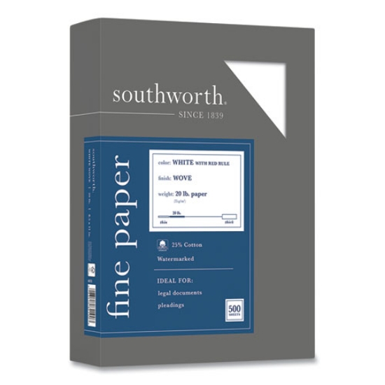 Picture of 25% cotton business paper, red margin rule, 95 bright, 20 lb bond weight, 8.5 x 11, white, 500 sheets/ream