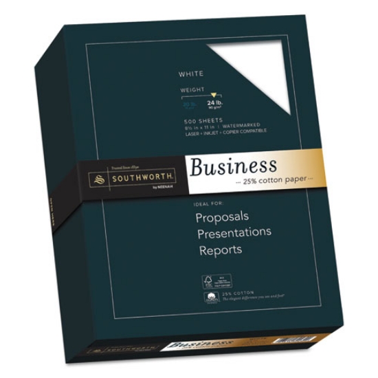 Picture of 25% Cotton Business Paper, 95 Bright, 24 lb Bond Weight, 8.5 x 11, White, 500 Sheets/Ream