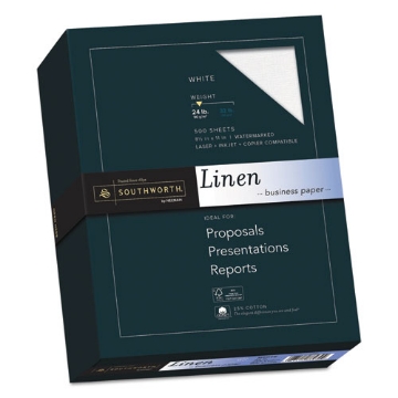 Picture of 25% Cotton Linen Business Paper, 91 Bright, 24 lb Bond Weight, 8.5 x 11, White, 500/Ream