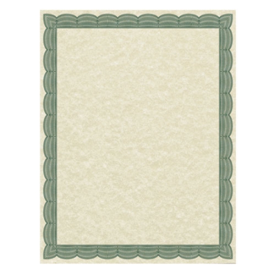 Picture of Parchment Certificates, Traditional, 8.5 X 11, Ivory With Green Border, 50/pack