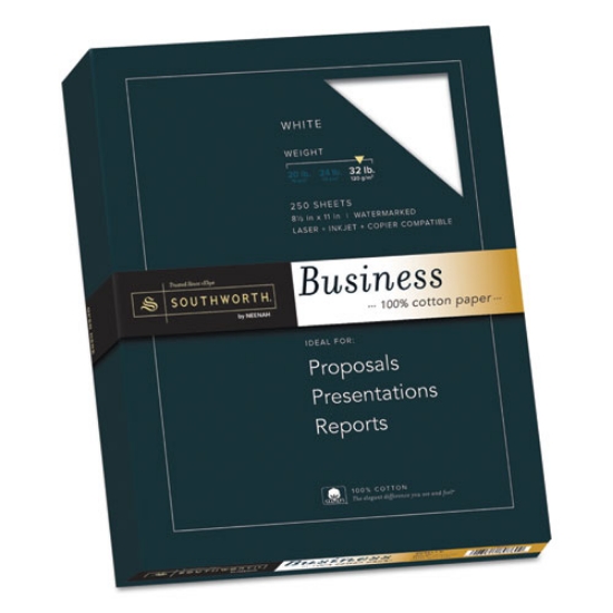 Picture of 100% Cotton Business Paper, 95 Bright, 32 lb Bond Weight, 8.5 x 11, White, 250/Pack