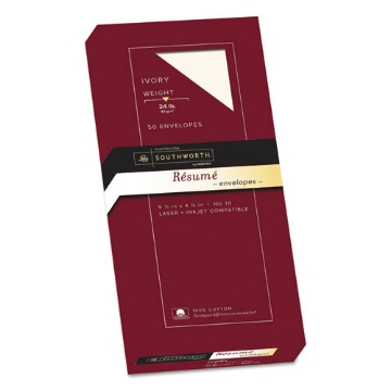 Picture of 100% Cotton Resume Envelope, #10, Commercial Flap, Gummed Closure, 4.13 X 9.5, Ivory, 50/box