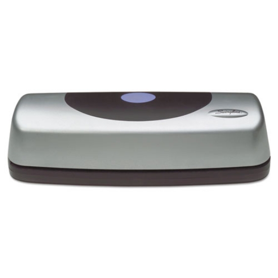 Picture of 15-Sheet Electric/battery Portable Desktop Punch, Three-Holes, 9/32" Holes, Silver/black