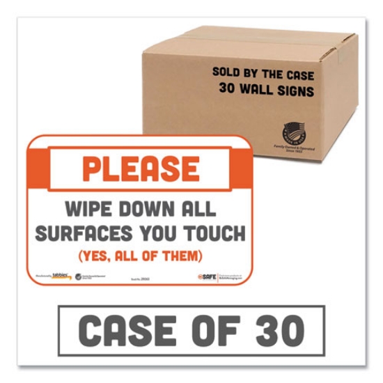 Picture of Besafe Messaging Repositionable Wall/door Signs, 9 X 6, Please Wipe Down All Surfaces You Touch, White, 30/carton