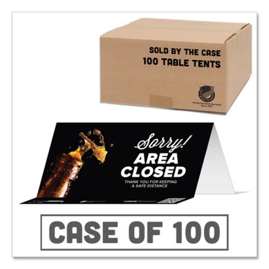 Picture of Besafe Messaging Table Top Tent Card, 8 X 3.87, Sorry! Area Closed Thank You For Keeping A Safe Distance, Black, 100/carton