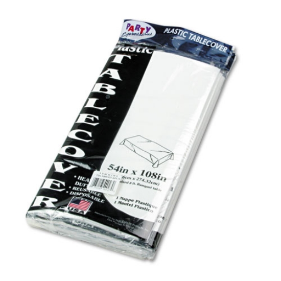 Picture of Table Set Rectangular Table Cover, Heavyweight Plastic, 54" X 108", White, 6/pack