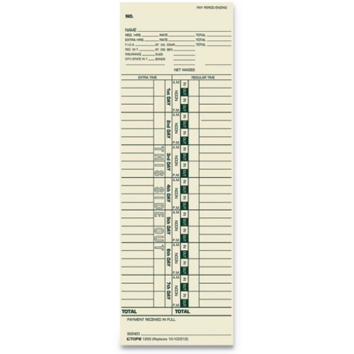 Picture of Time Clock Cards, Replacement For 10-100312/1950-9301/k14-36981d, One Side, 3.5 X 10.5, 500/box