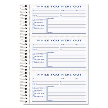 Picture of Spiralbound Message Book, Two-Part Carbonless, 5 x 2.83, 3 Forms/Sheet, 300 Forms Total