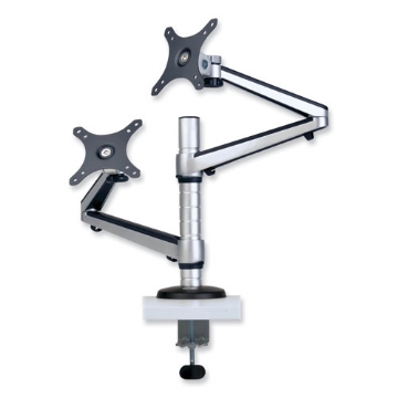 Picture of Dual Monitor Mount For 13" To 27" Monitors, 360 Deg Rotation, +80 Deg/-90 Deg Tilt, 180 Deg Pan, Black/silver, Supports 22 Lb