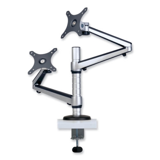 Picture of Dual Monitor Mount For 13" To 27" Monitors, 360 Deg Rotation, +80 Deg/-90 Deg Tilt, 180 Deg Pan, Black/silver, Supports 22 Lb