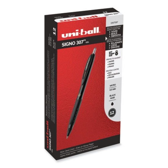 Picture of 307 Gel Pen, Retractable, Fine 0.5 mm, Black Ink, Black Barrel, Dozen