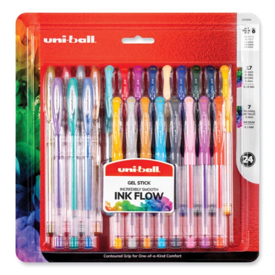 Picture of Gel Pen, Stick, Assorted Sizes, Assorted Ink and Barrel Colors, 24/Pack