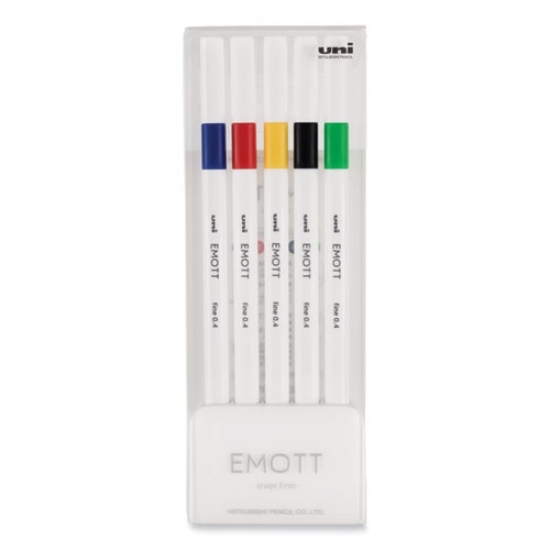 Picture of Emott Porous Point Pen, Stick, Fine 0.4 Mm, Assorted Ink Colors, White Barrel, 5/pack