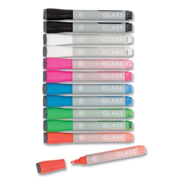 Picture of Bullet Tip Low-Odor Liquid Glass Markers With Erasers, Broad Bullet Tip, Assorted Colors, 12/pack