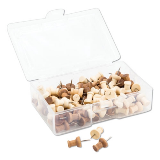 Picture of Fashion Push Pins, Wood, Assorted, 0.38", 100/Pack