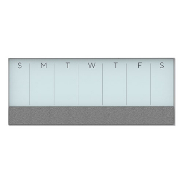Picture of 3N1 Magnetic Glass Dry Erase Combo Board, Weekly Calendar, 36 x 15.25, Gray/White Surface, White Aluminum Frame