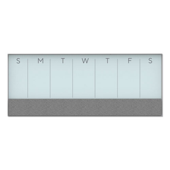 Picture of 3N1 Magnetic Glass Dry Erase Combo Board, Weekly Calendar, 36 x 15.25, Gray/White Surface, White Aluminum Frame