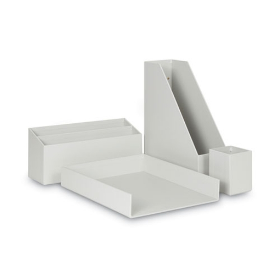 Picture of Four-Piece Desk Organization Kit, Magazine Holder/Paper Tray/Pencil Cup/Storage Bin, Chipboard, Gray