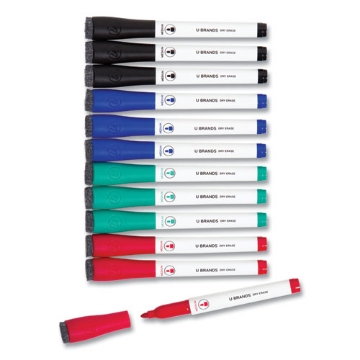 Picture of Medium Point Low-Odor Dry-Erase Markers With Erasers, Medium Bullet Tip, Assorted Colors, 12/pack