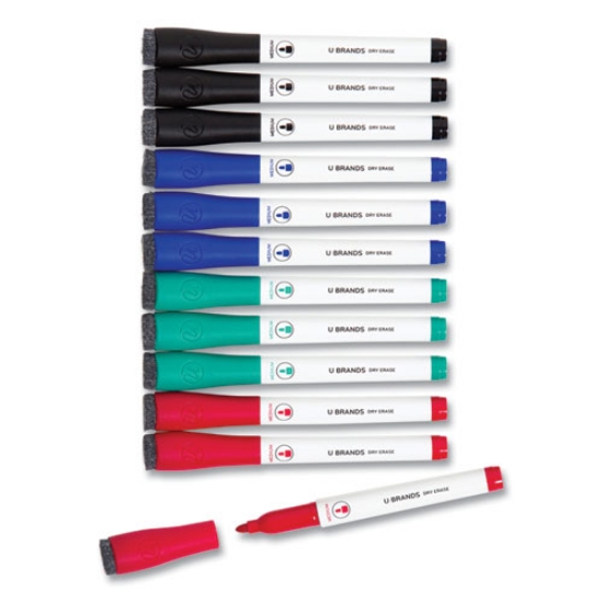 Picture of Medium Point Low-Odor Dry-Erase Markers With Erasers, Medium Bullet Tip, Assorted Colors, 12/pack