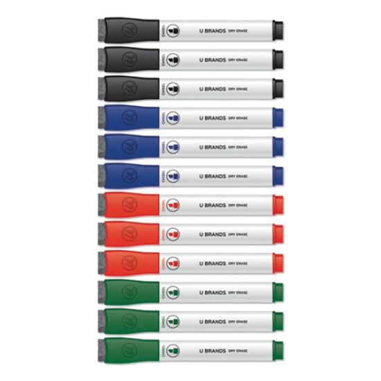 Picture of Chisel Tip Low-Odor Dry-Erase Markers With Erasers, Broad Chisel Tip, Assorted Colors, 12/pack