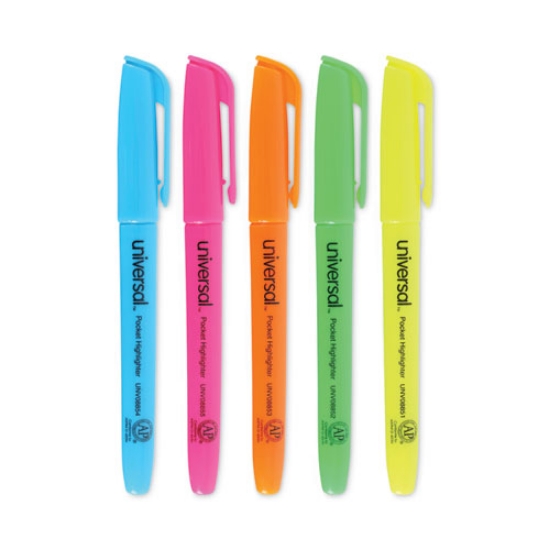 Picture of Pocket Highlighters, Assorted Ink Colors, Chisel Tip, Assorted Barrel Colors, Dozen