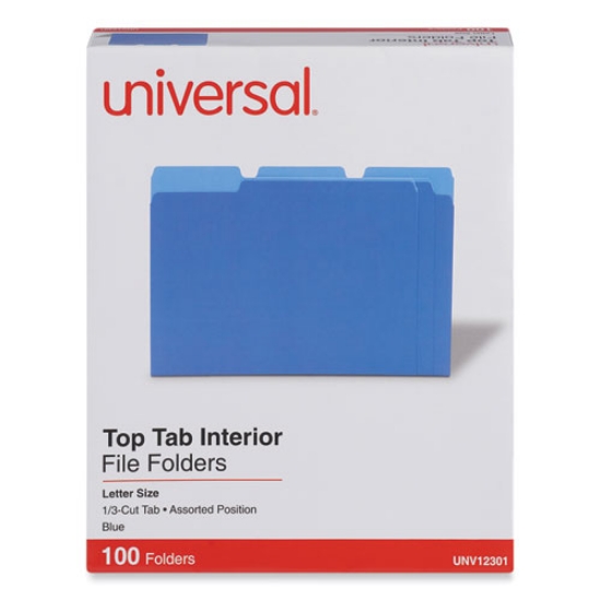 Picture of Interior File Folders, 1/3-Cut Tabs: Assorted, Letter Size, 11-pt Stock, Blue, 100/Box