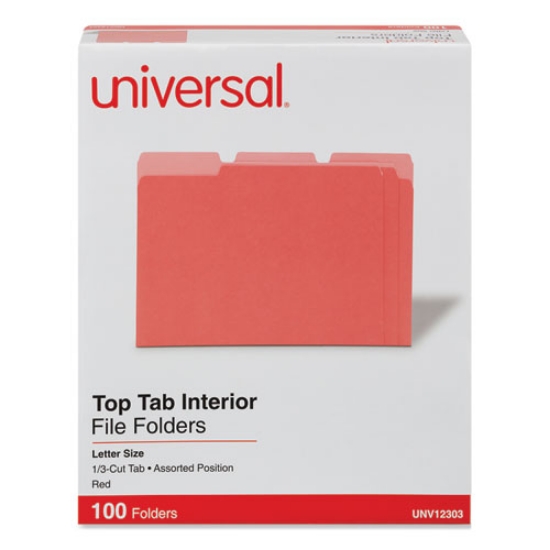 Picture of Interior File Folders, 1/3-Cut Tabs: Assorted, Letter Size, 11-pt Stock, Red, 100/Box