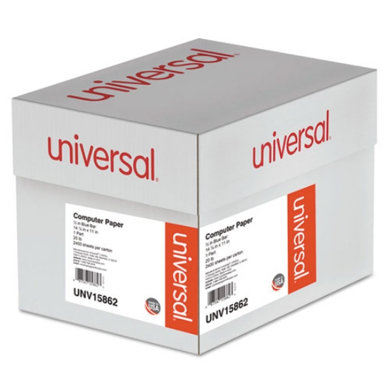 Picture of Printout Paper, 1-Part, 20 lb Bond Weight, 14.88 x 11, White/Blue Bar, 2,400/Carton