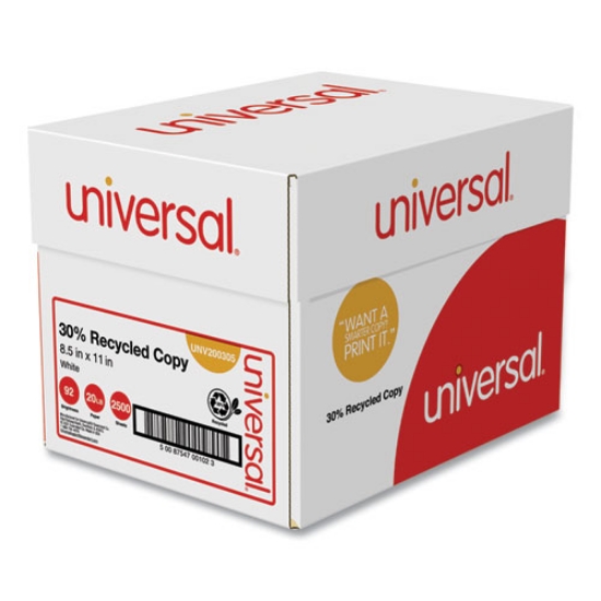 Picture of 30% Recycled Copy Paper, 92 Bright, 20 lb Bond Weight, 8.5 x 11, White, 500 Sheets/Ream, 5 Reams/Carton